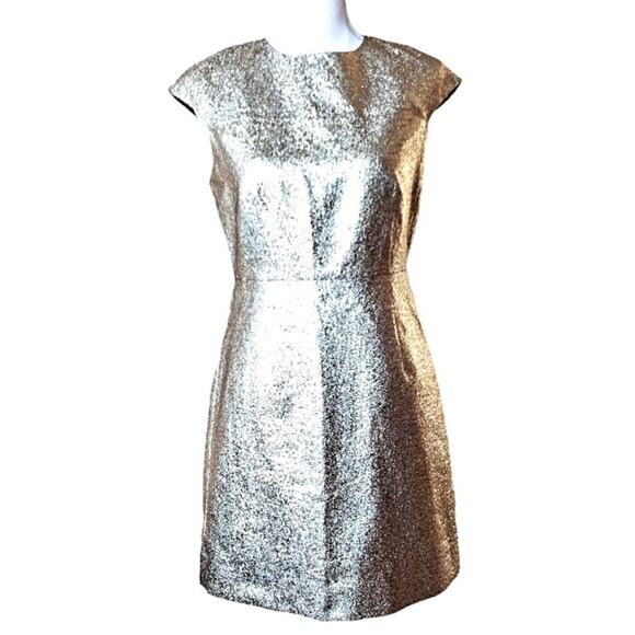Diane Von Furstenberg Hadlie two metallic gold jacquard sheath dress DVF size 6 - Picture 10 of 13